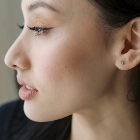 Petite Trinity Ball Stud Earrings In 18K Gold Plated Minimalist Delicate Jewelry With A Tiny Three Ball Cluster For Everyday Wear And Effortless Subtle Shine For Casual Cool Everyday Vibe, 4mm on ear