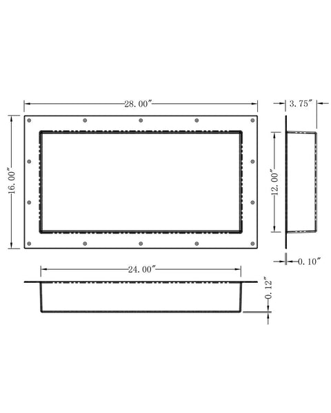 Technical diagram of Recessed Shower Niche 16 By 28 Inches Black For Tile Ready Shower Storage with dimensions