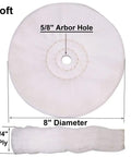 8 Inch Soft Flannel Buffing Polish Wheels 40 Ply Cotton Pad For Bench Grinder With 5 8 In Arbor Hole 2 Pack laid flat with dimensions.
