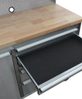 Image of the Dang Tough Rolling Tool Chest In A 2 Pack With 11 Drawers And 3 Lockable Cabinets showcasing an opened drawer with wood top.