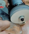 6 Inch Wool Felt Buffing Wheel With Half Inch Arbor Hole attached to grinder, polishing metal surface