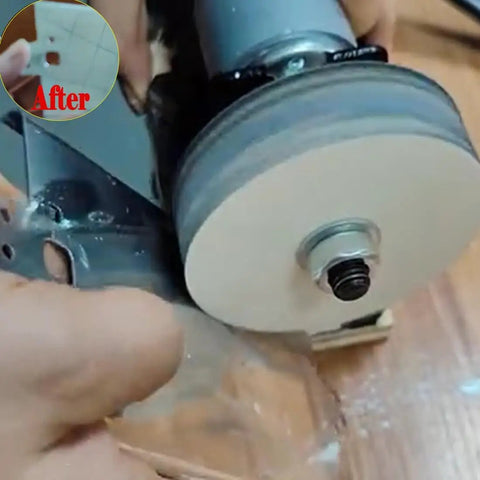 6 Inch Wool Felt Buffing Wheel With Half Inch Arbor Hole attached to grinder, polishing metal surface