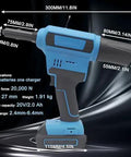 20V Cordless Electric Rivet Gun Tool Free Head Swap dimensions and specifications with battery details.