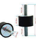 M10 40x30 Mm rubber isolator mounts with double studs shown in side view, zinc-coated steel for anti-vibration damping in engines.