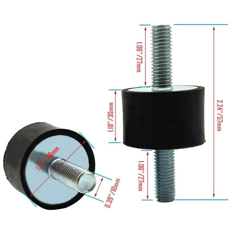 M10 40x30 Mm rubber isolator mounts with double studs shown in side view, zinc-coated steel for anti-vibration damping in engines.