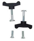Universal Lawn Mower Handle Knob Bolt Kit with T handle bolts and wing knobs, durable reinforced plastic handles, galvanized steel bolts.