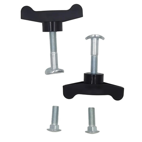 Universal Lawn Mower Handle Knob Bolt Kit with T handle bolts and wing knobs, durable reinforced plastic handles, galvanized steel bolts.