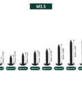 No 6 Black Stainless Steel Phillips Truss Head Sheet Metal Screws Set With Bit, 304 Stainless, size chart with varied lengths.