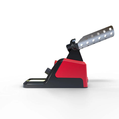 Side view of Power Grip Variable Wattage Soldering Station 20 To 80W with built-in safety rest, beefy bench-top design.