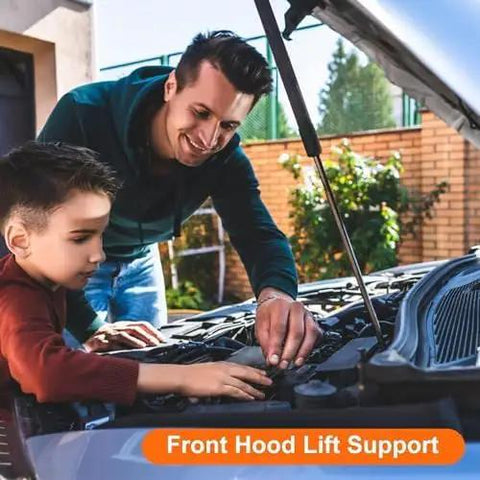 Father and son working on a car with Direct Replacement Front Hood Strut Lift Support For Audi S4 S5 A4 And A4 Quattro 2009 To 2016.