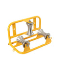 Heavy-Duty Steel Cable Puller Sheave For Large Scale High V And Construction Projects, yellow metal frame with three steel rollers.