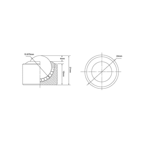 Heavy Duty Roller Ball Transfer Bearings Casters With 15.88 Mm Universal Rotation Rollers Supporting 528 Lbs Load Capacity In A Six Pack Setup side and top view technical drawing.