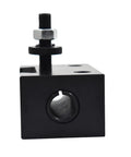 Heavy Duty Kickass Wedge Type Piston Quick Change Tool Post For CNC And Mini Metal Lathes detail of steel holder with threaded bolt.