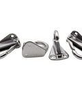 Spring Snap Attach Rope Hook in 316 Stainless Steel for Fender Points and Mooring, shown in 4 different angles, 4 Pack