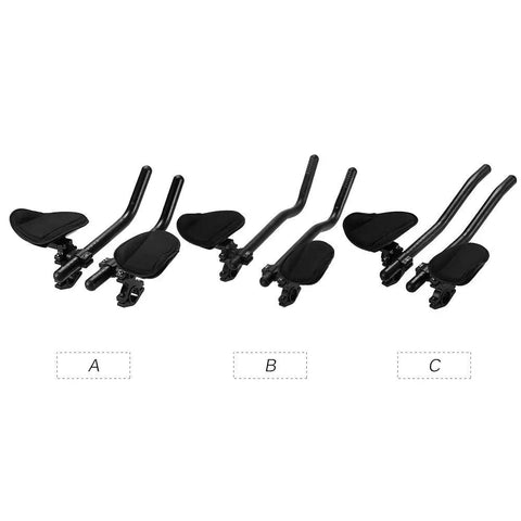 Aluminum Alloy Aero Bar Arm Rest For Bike Handlebar options A, B, and C with ergonomic relaxation pads for triathlon cycling.
