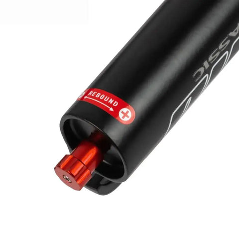 Close-up of rebound adjuster on 26 Inch Fat Bike Suspension Fork With 4.0 Inch Tire Clearance, 160mm Travel, Manual Lockout.
