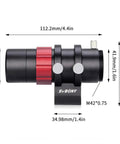 Side view of SV165 Mini Guide Scope 30mm F4 Finder Bundle with measurements, for 1.25 In and M42 mounts, back focus 45mm.