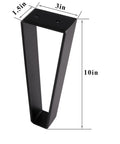 10 Inch Trapezoid Hairpin Furniture Legs Set Of 4, Solid Cold Rolled Steel, Black Finish with measurements