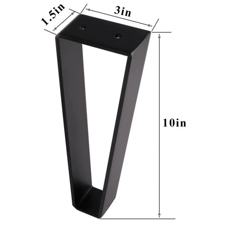 10 Inch Trapezoid Hairpin Furniture Legs Set Of 4, Solid Cold Rolled Steel, Black Finish with measurements
