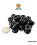 Buna N Rubber Grommet For Nine Sixteenth Inch Hole In One Eighth Inch Thick Panel With Five Sixteenth Inch Center Hole shown with coins for scale