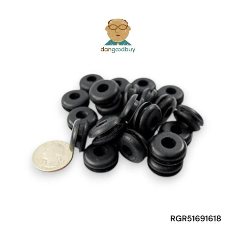 Buna N Rubber Grommet For Nine Sixteenth Inch Hole In One Eighth Inch Thick Panel With Five Sixteenth Inch Center Hole shown with coins for scale