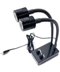 USB Dual Gooseneck Microscope Light For Precision Soldering And PCB Repair Pro Grade Flexible 360 Degree Arms With Dimmable Brightness For Clear Lab Inspections And Accurate Optical Testing, black USB lamp with dual gooseneck arms and dimmer base