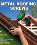Heavy Duty Metal Roofing Screws For Roofing And Siding 14 By One And A Half Inch 300 Pack Brown Painted Anti Corrosion Coating Easy Install Hex Head With Rubber Washer Sharp Point Hex Socket Included 1022A Carbon Steel By LIONMAX being used on a roof in a construction setting.