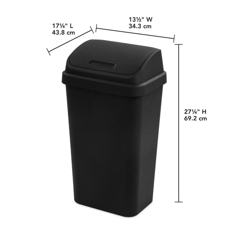 13 Gallon Swing Top Trash Can Black Durable Plastic Wastebasket With Easy Swing Lid For Home Or Office Sturdy Waste Receptacle With Large Capacity And Smooth Operation