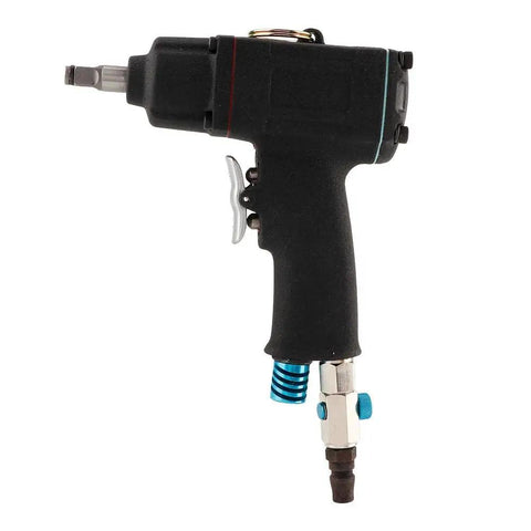 Heavy Duty 3/8 Inch Pneumatic Impact Wrench With Forward Reverse Toggle slick compact build, side view showing air inlet and trigger.
