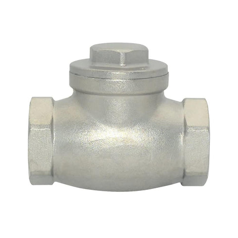 Stainless steel SS316 swing check valve, 1-inch NPT female–female threads, silver