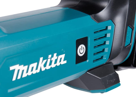 Cordless 18V Li Ion Inflator With Digital Backlit Gauge close-up showing power button and brand logo on the side panel