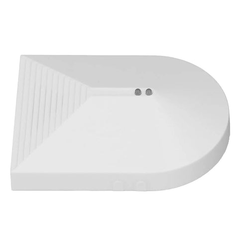 Real Deal High Sensitivity Glass Break Detector For Home Security Systems Adjustable Digital Impact Sensor top view showing white chassis and detection sensors.