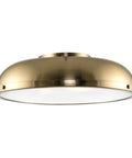 Mid Century Modern Gold Semi Flush Ceiling Light With Frosted Glass Diffuser 3 Light Low Profile Dome Fixture In Cool Brass Finish