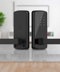 Upgrade Your Pad With This Sleek And Hassle Free Electronic Door Lock A Heavy Duty Keyless Smart Lock That Slaps With App Control For Ultimate Home Security Next Level Apartment Security And Easy Setup For Any Door, showing a black electronic door lock with keypad.