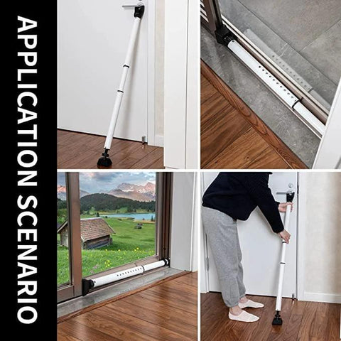 2 In 1 Door Security Bar For Hinged And Sliding Doors Adjustable Heavy Duty Jammer With Interchangeable Heads Locks Against Break Ins For Home Apartment Travel School Or Dorm Extends 28 To 45 Inches White Pack Of 2 in use on doors and windows.