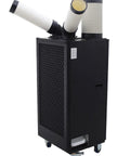 Heavy Duty Mobile Spot Cooler Packing 15400 Btu Capacity with dual hoses for airflow, mobile stainless steel design on wheels.