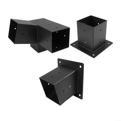 Beefy Slanted Roof Pergola Bracket Set With Wall Mount Steel Hardware For 4 By 4 Wood Posts Left 15 Degree Offset Rust Resistant