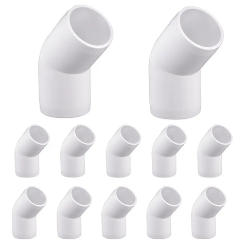 12 Pack 1 Inch PVC 45 Degree Elbow Fittings Furniture Grade UV Resistant Heavy Duty For SCH40 PVC Pipes, ideal for DIY projects.