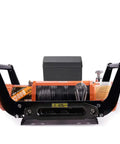 Front view of 5500 Lb Twelve Volt Electric Winch For ATV UTV Towing Kit With Synthetic Rope, wire hook visible, easy assembly