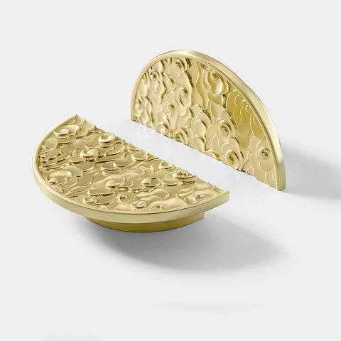 Antique Half Moon Cabinet Pulls 2 Pack In Gold Semicircle Zinc Alloy Drawer Handles For Kitchen Cabinets And Dressers, Auspicious Chinese Pattern