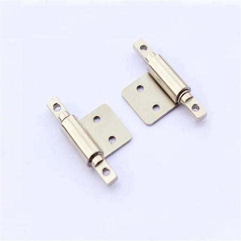 Close-up of pair of carbon steel torque hinges with square mounting plates and end tabs