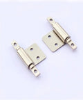 Two brass-tone carbon steel torque hinges with mounting plates, front view