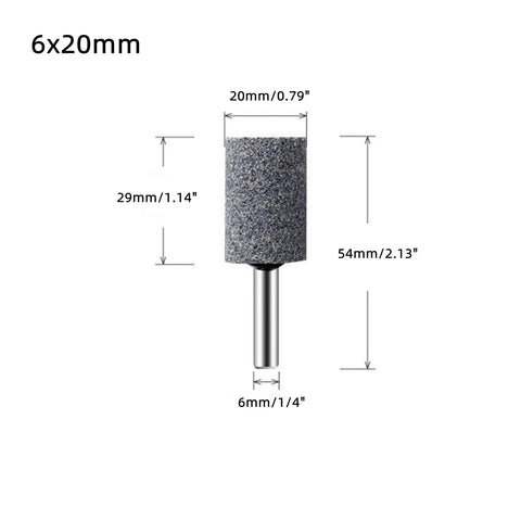 Front view of Ten Pcs 20 Millimeter Aluminum Oxide Mounted Grinding Stones Rotary Grinding Bits With One Quarter Inch Shank