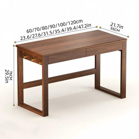Top Shelf Solid Rubberwood Dual Gaming Desk With Built In Pine Drawers And Ample Knee Room For A Cozy Sit Stand Home Office Setup Right At Your Doorstep, showing dimensions and drawer placement.