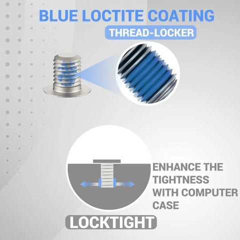 Blue Loctite coated M2x3 screw showing enhanced tightness, part of Solid Setup 12 Pack M2x3 Torx T5 Laptop Hardware.