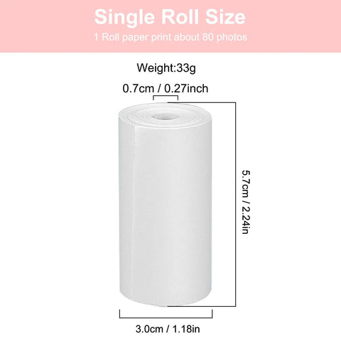 Five Roll Pack Kids Camera Paper Rolls 2.24 By 1.18 Inch Thermal Print Paper For Instant Mini Cameras Non Adhesive Printer Paper Refill For Kids Print Pics Fast Diy Art Projects High Definition Quick Dry size chart for one white thermal paper roll