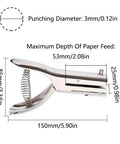 Beast Mode Heavy Duty Single Hole Punch Tool For Paper Card Wood Plastic Bags And Thin Metal with dimensions and feed slot depth