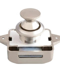 Rugged RV Push Latch Set for Drawer and Cabinet, Metal Button Lock With Thumb Twist Quick Release, top view of latch mechanism