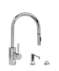 Rock Solid Contemporary Kitchen Faucet With Hassle Free Pull Down Sprayer And Complete Three Piece Suite Finished In Genuine Distressed American Bronze, chrome finish