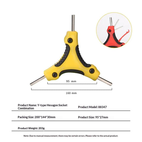 Pro Level Bike Repair Kit With Super Cool 3 Way Hex Key Wrench For Quick Tune Ups Featuring Rust Proof Stainless Steel Y Shaped Allen Socket Set Including 4mm 5mm 6mm Metric Heads For All Major Cycling Adjustments, yellow Y-type hex socket wrench, 95 mm